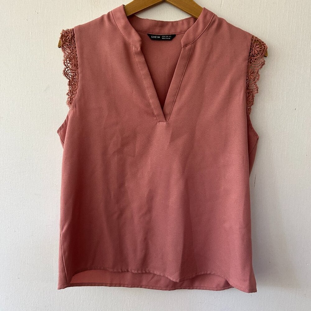 SHEIN Sleeveless Blouse Womens Medium Pink V-neck Top Coquette Feminine